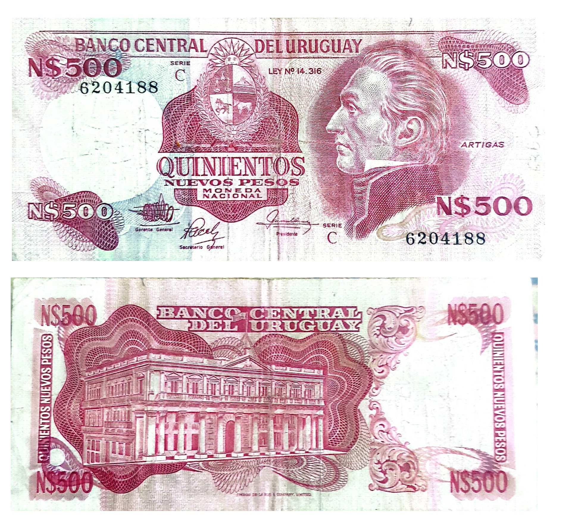 Uruguay #63b(2)/XF  500 Nuevos Pesos